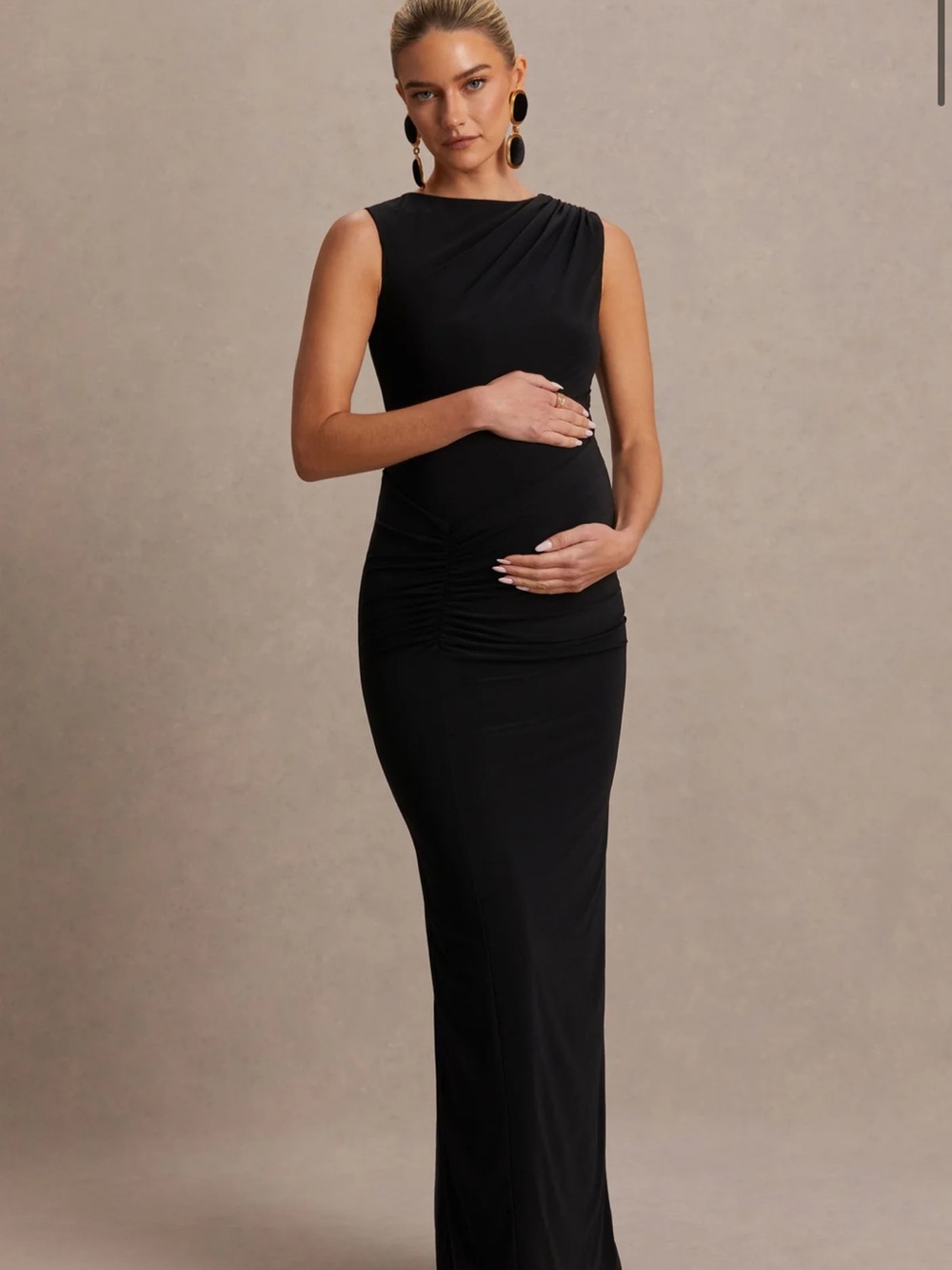 Elegant Black Sleeveless Maternity Maxi Dress